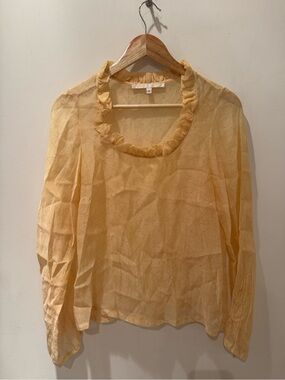 Erica Tanov. Bohemian Luxe style. Women's Yellow Ruffle Neck Long-Sleeve Top.